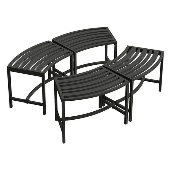 Heavy Duty Curved Set of 4, Metal Outside Seating, Outdoor Steel Backless Benches for Garden, Patio, Porch, Backyard, Plant Stand