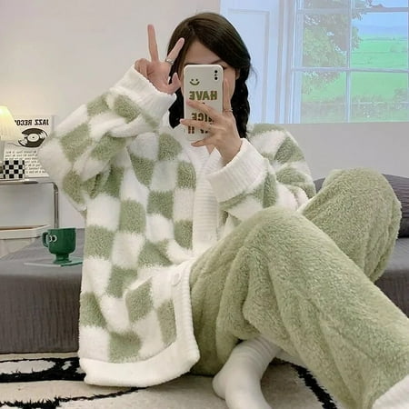 

Thicken Winter Warm Pajama Sets For Women Velvet Home Clothes Flannel Sleepwear Fashion Soft Plush Nightwear Pijama Mujer