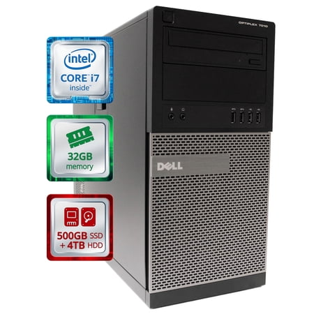 Restored Dell OptiPlex 7010 Desktop Computer Tower | Quad Core Intel i7 (3.9GHz Turbo) | 32GB DDR3 RAM | 500GB SSD + 4TB HDD | WiFi-5G + Bluetooth | Win 10 Pro | Home or Office PC (Refurbished)