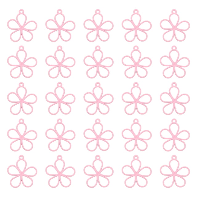 Uxcell 50 Pcs Encanto de Flor Hueca Colgantes de Marco de Bisel Abierto para Fabricación de Joyas de Resina DIY Artesanías Rosa