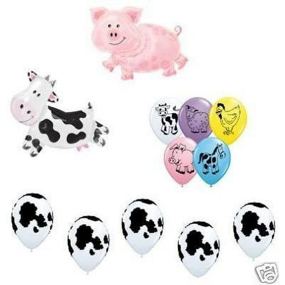 COW Pig FARM Babies BABY Animals MYLAR Latex BALLOONS