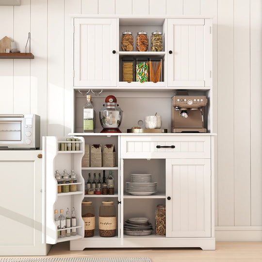 Aiho 67" Kitchen Pantry Storage Cabinet with Doors & Shelves, Modern Buffet Cabinet with Microwave Stand, Tall Hutch Cabinet for Kitchen, Dining Room - White