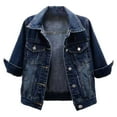 thumbnail image 2 of Doomiva Womens 3/4 Sleeve Short Denim Jacket Lapel Button Down Cropped Trucker Jean Jackets Coats Dark Blue 4XL, 2 of 3