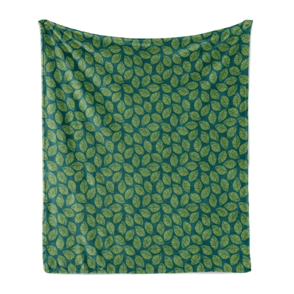 Botanical Soft Flannel Fleece Throw Blanket, Rhythmic Tropical Tree Leaves Lines Fresh Spring Nature Tone Print, Cozy Plush for Indoor and Outdoor Use, 50" x 70", Yellow Green Dark Teal, by Ambesonne