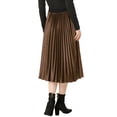 thumbnail image 4 of INSPIRE CHIC Women's High Elastic Waist Swing Flare Hem Velvet Pleated Skirt M Khaki, 4 of 8