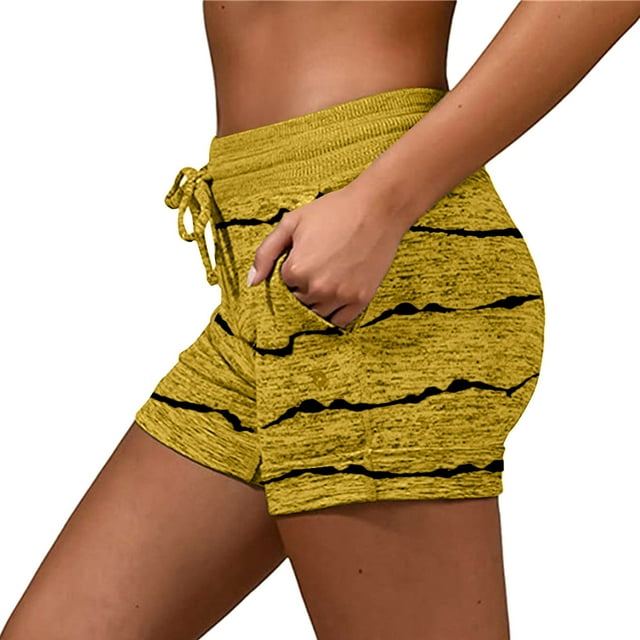 Karight Shorts for Women Trendy Stra Print Drawstring Elastic Waist Lounge Short Loose Casual Summer Shorts with Pocket