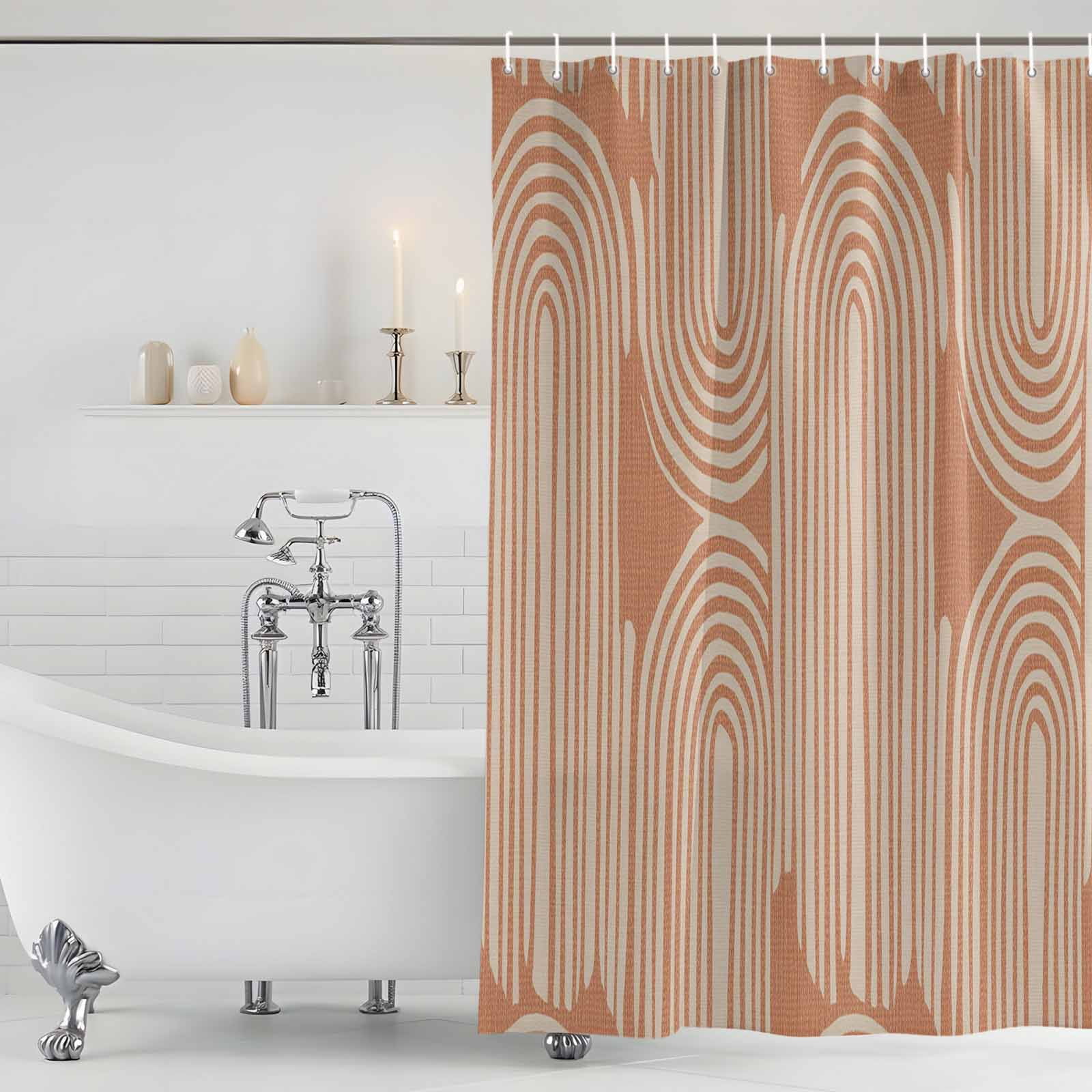 Line Texture Shower Curtain, Waterproof Shower Curtains for Bathroom, Orange Abstract Art Retro Washable Fabric Bathtub Curtain Set Bath Decor with 12 Hooks 72"x78"