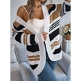 thumbnail image 6 of Women'S Color Block Striped Cardigan Sweater Casual Fall Winter Open Front Knit Cardigan Sweaters with Pockets Khaki L, 6 of 8