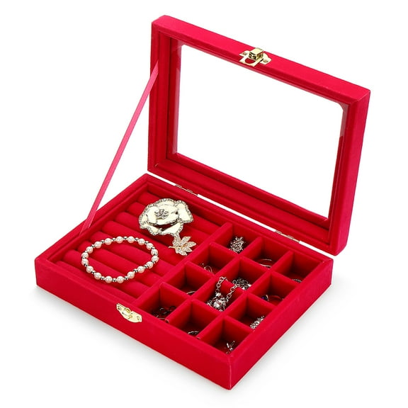Velvet Or PU Jewelry Box Colors Storage Show Case Rings Earings Bracelet Portable Necklace Glass Display Holder Tray Wood Organizer Travel Ornaments Cosmetic Women Girls Gift