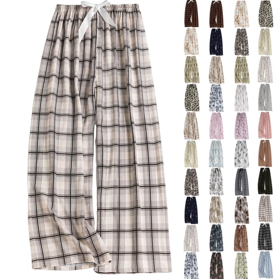 Yertdoel Pajama Pants Women Fashionable Print Thin Oversized Sleep Bottoms Elastic Waist with Bow Tie Daily Casual Comfy Soft Lounge Trousers