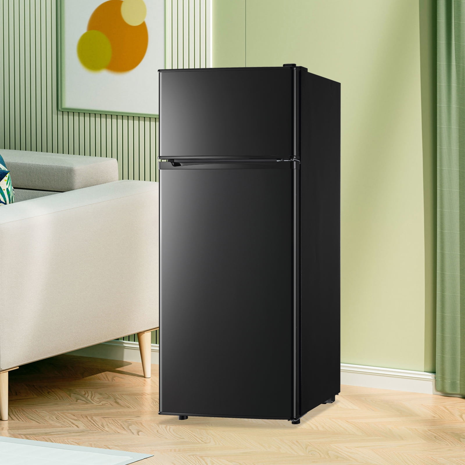 DEMULLER 4.5 Cu.ft Small Refrigerator Mini Fridge with Double Door 3 Removable Glass Shelves Black