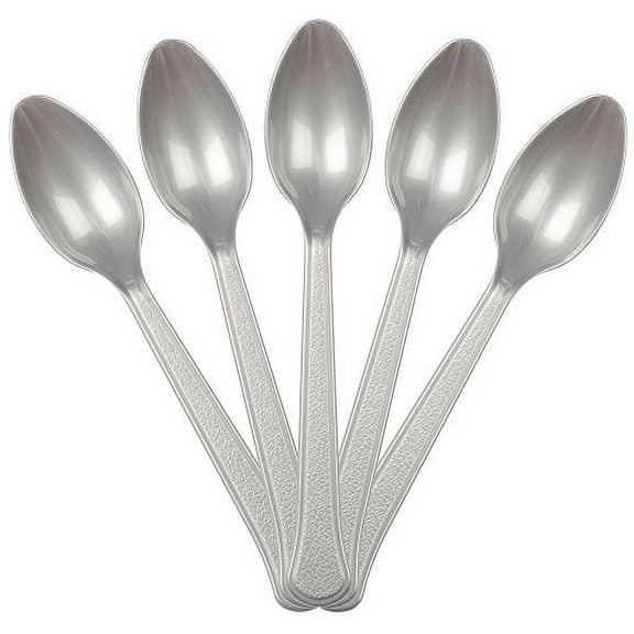 JAM Paper Disposable Plastic Spoons Party Pack, Silver, 50/Box