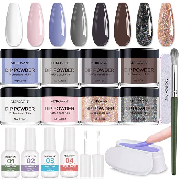 Morovan Nail Dip Powder Kit 8 Colors Dipping Powder Liuqid Set with Base Top Coat Activator