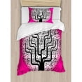 thumbnail image 3 of Music Duvet Cover Set, Composition Tree Nature Harmony Rhythm Illustration, Decorative 3 Piece Bedding Set with 2 Pillow Shams, King Size, Hot Pink Black White, by Ambesonne, 3 of 3