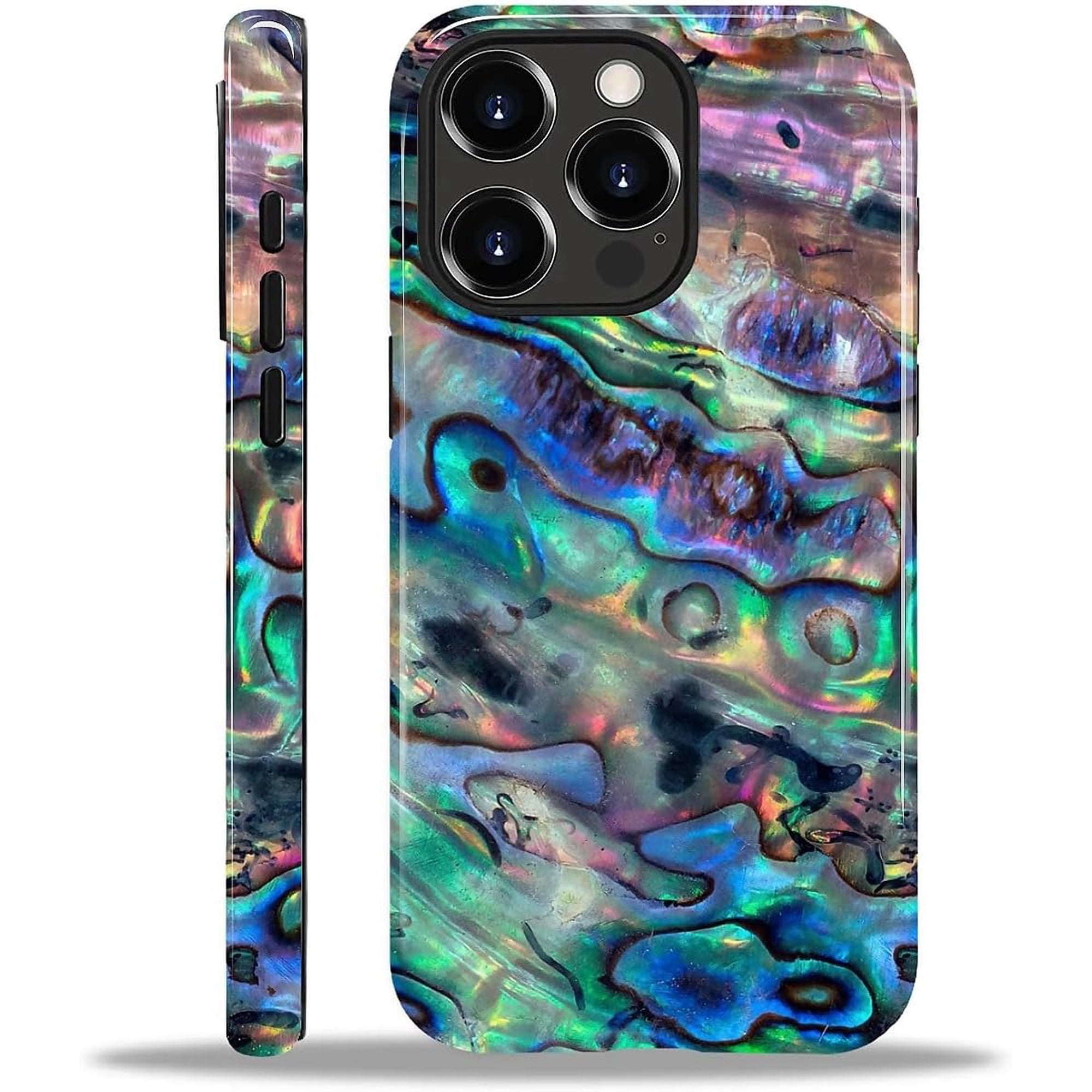 Compatible with iPhone 15 Pro Case - Dual-Layer Protection Hard Shell with Silicone Interior Slim Scratch Resistant Shockproof for Woman Men - Blue Abalone Mollusk Shell Patten