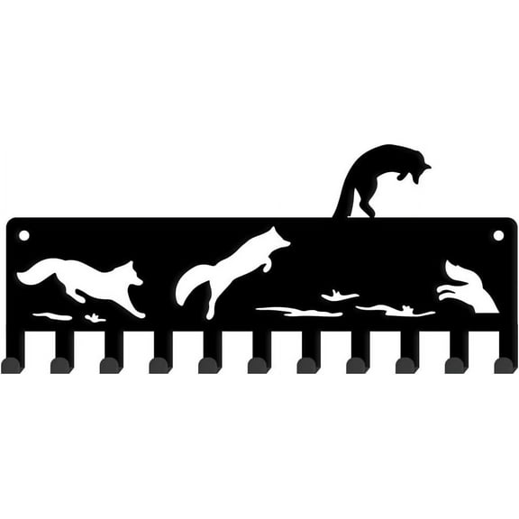Running Fox Metal Key Holder Jumping Fox Decorative 11 Hooks Key Rack Organizer Wall Mounted Rack Hooks Kitchen Wall Decor Personalized Key Hanger Dog Leash Hanger for Wall Front Door