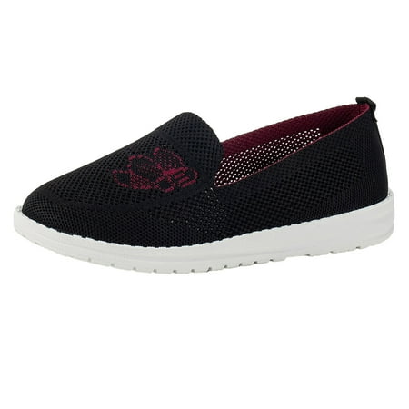 Fauean Slip on Sneakers Women Ladies Breathable Mesh Flat Bottomed Shoes Casual Sneakers Black Size 42