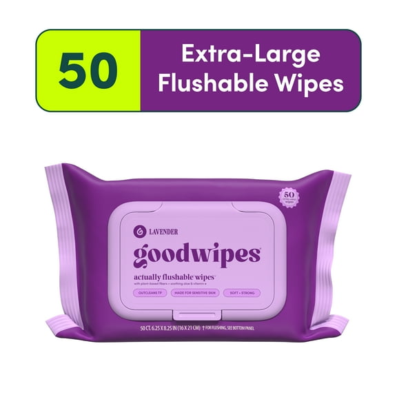 goodwipes Flushable Butt Wipes, Lavender Scented, 1 Pack, 50 Total Wipes