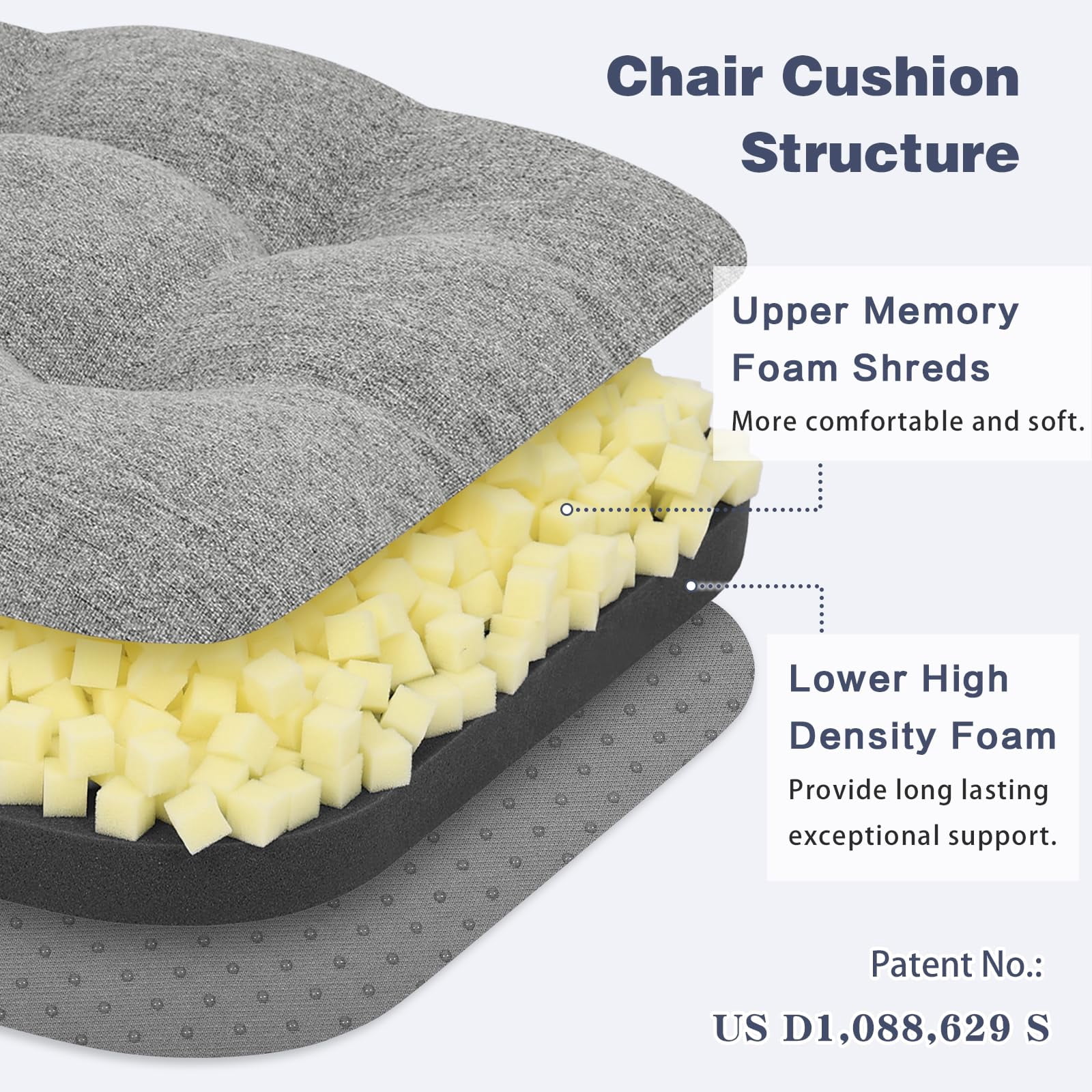 Baibu Kitchen Chair Cushions Memory Foam 3.5" Thick Dual-layer Seat Cushions Dining Chair Pads, Set of 2, Gray