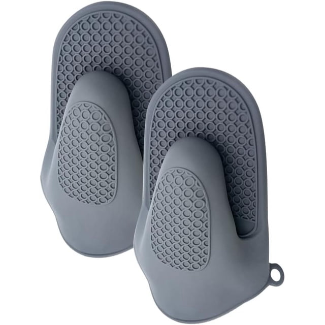 Silicone Mini Oven Mitts Heat Resistant Mini Oven Mitts Grip Pot Holders For Kitchen Baking, Cooking, Grilling, Gray