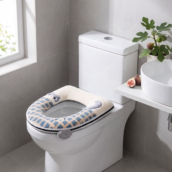 MMJ Toilet Seat Cover 2 Pack Waterproof Thick Padded Zipper Washable 16.54x14.96in All Season Bathroom Comfort