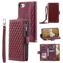 Mantto For iPhone SE 2022 / SE 2020 / 8 / 7, Premium PU Leather Crossbody Case Purse Zipper Pocket Magnetic Folio Card Slots Wallet Kickstand Phone Case with Shoulder Strap & Wrist Strap,
Winered