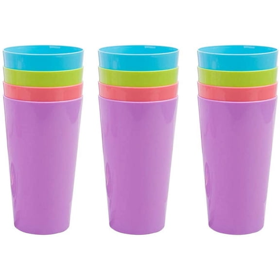 MODANU 12Pcs Plastic Cups, 17.5oz Unbreakable Water Cups Drinking Cup, Reusable Tumblers for Indoor Outdoor Parties, Assorted Colors