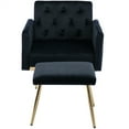 thumbnail image 4 of Velvet Accent Chair with Ottoman, Modern Button Tufted Living Room Chairs with Adjustable Backrest and Armrests, Upholstered Recliner Leisure Lounge Chair with Footrest and Golden Metal Legs, Black, 4 of 7