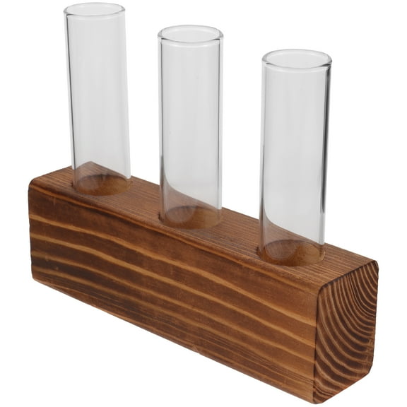 1 Set Hydroponic Plant Propagation Station with Desktop Glass Tubes in Wood Stand