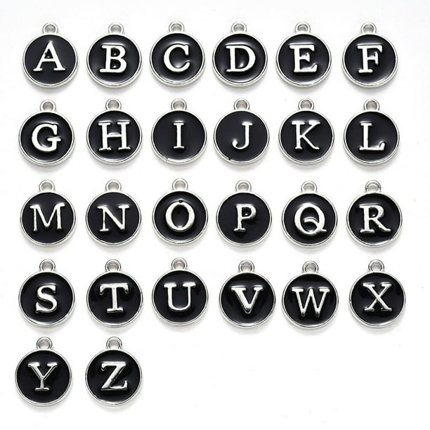 Jumpingount Paquete de 26 abalorios con letras iniciales para hacer colgantes colgantes de aleación plana de doble cara para accesorios de collar Ropa, zapatos y accesorios Miscelánea Negro