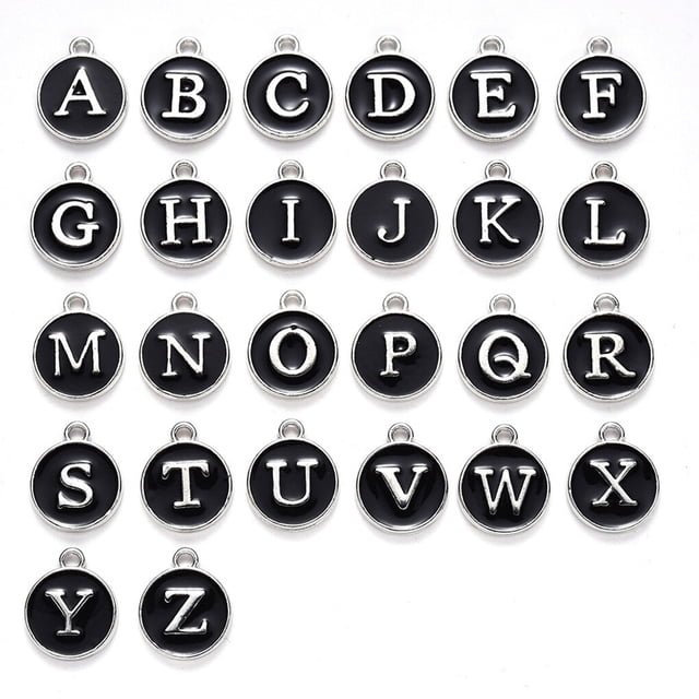 ZLight 26 Pcs Breloques Initiales pour Bijoux Pendentif Suspendu Fait Main Double Face Plat Rond en Alliage Noir 1Ensemble