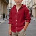 thumbnail image 2 of Shadoumai Boys Linen Shirt Long Sleeve Half Button Down Hooded Shirts Lightweight Summer Beach Tee Tops Kids Cotton Linen Hoodie, 2 of 6