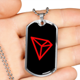 thumbnail image 2 of Tron (TRX Crypto Necklace Stainless Steel or 18k Gold Dog Tag 24" Chain, 2 of 8