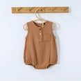 thumbnail image 2 of Loopsun Toddler Romper, Toddler Kids Girls Boys Short Sleeve Solid Color Button Pocket Jumpsuit Romper Coffee 6-9 Months, 2 of 3