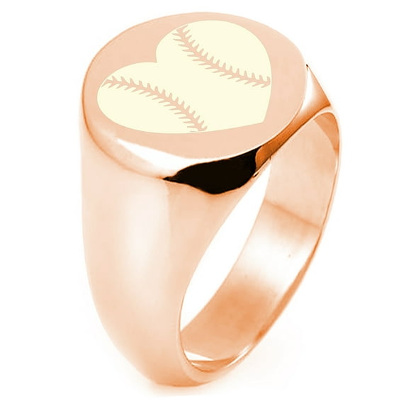 Sterling Silver Love Baseball Heart Engraved Round Flat Top Polished Ring