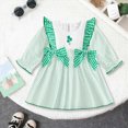 thumbnail image 2 of HCNTES Toddler Baby Girl Valentines Outfit Cute St Patricks Day Clothes Plaid Long Sleeves Ruffle Bow Clover Spring Dress, 2 of 6