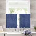 thumbnail image 3 of Vintage Navy Blue Semi Sheer Curtains 45 Inch Length 2 Panels Set,Farmhouse Retro Dark Solid Color Linen Texture Sheer Kitchen Curtain Voile Window Curtain for Living Room Bedroom Rod Pocket Drapes, 3 of 7
