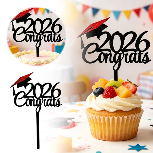 Tong 2026 Congrats Graduation Cake Topper Black Acrylic With Red Glitter Grad Cap 2026 Graduation Party For High School College Congrats Grad Cake Pick For 2026 Graduatio