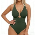 thumbnail image 7 of Maqroz One Piece Swimsuit for Women V Neck Swimsuits Front Metal Ring Detail Ruched Waist Tummy Control Bathing Suit Swimwear with Built-In Bra, 7 of 7