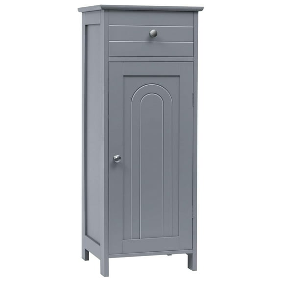 WDZS Bathroom Floor Cabinet, Wooden Side Storage Cabinet, Freestanding Single Door Bathroom Cabinet with Large Drawer & 2 Adjustable Shelves for Living Room Kitchen (Grey)