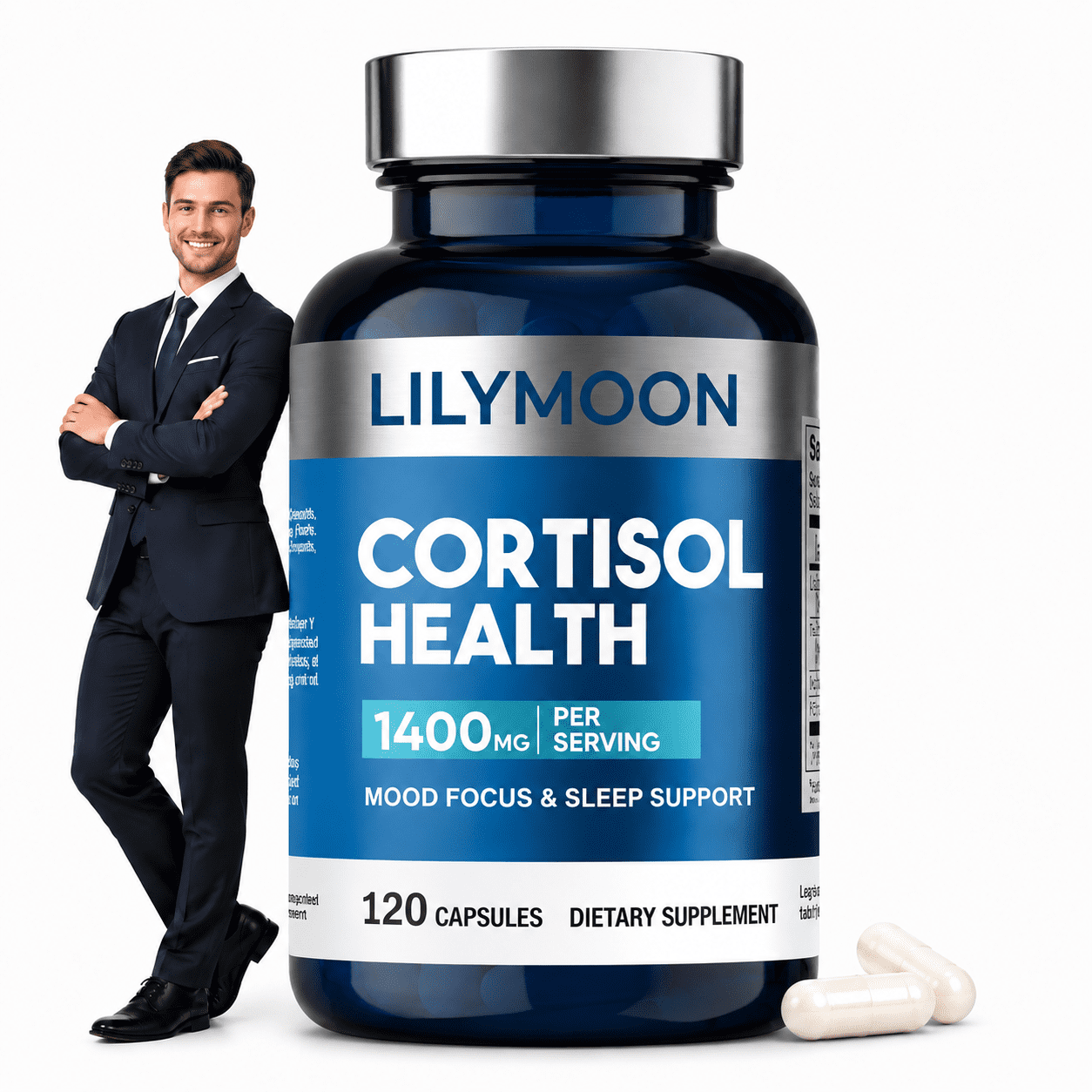 LILYMOON Cortisol Supplement, 1400mg Per Serving, Mood Focus & Sleep Support Dietary Supplement, 120 Capsules