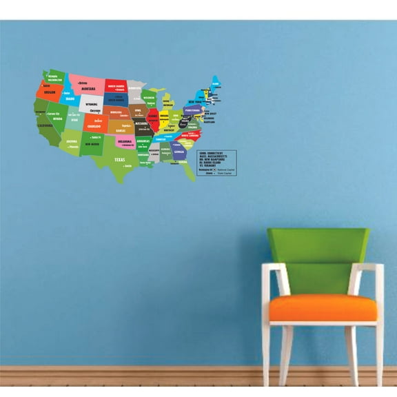 Map Guides USA America Guideline Customized Wall Decal - Custom Vinyl Wall Art - Personalized Name - Baby Girls Boys Kids Bedroom Wall Decal Room Decor Wall Stickers Decoration Size (40x40 inch)