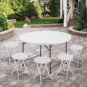 MoNiBloom 4Ft Portable Round Foldable Table, Folding Plastic Desk with Carry Handle and Lock, White
