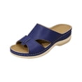 thumbnail image 3 of Domuza Women's Leather Sandals | Leaf Cut-Out Design & Adjustable Velcro Strap | Cushioned Wedge Heel Summer Casual Sandals Shoes Blue 5.5（EU-36）, 3 of 4
