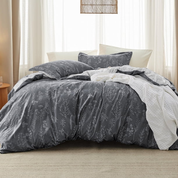 Juego de edredón Bedsure Twin gris oscuro con estampado floral