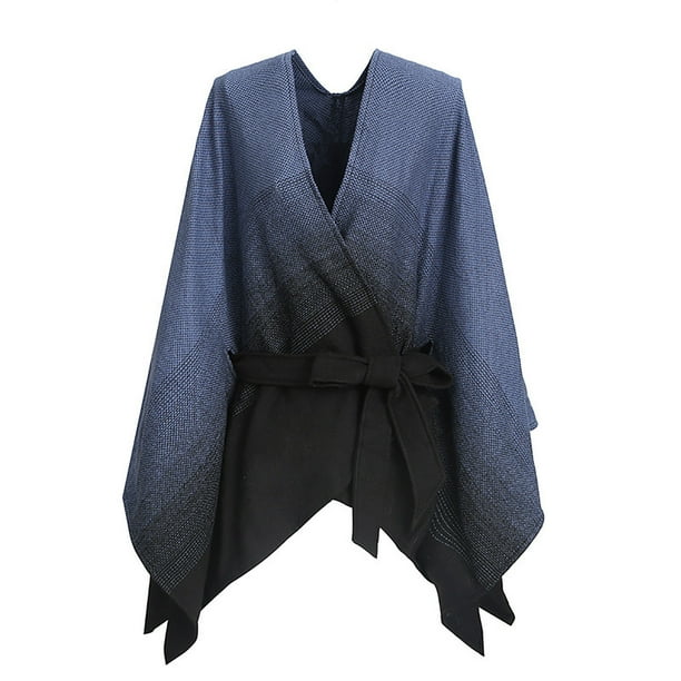 Capa tejida con cinturón degradado para mujer, otoño/invierno, bufanda, chal
