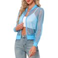 thumbnail image 4 of INSPIRE CHIC Halloween Bomber Jacket for Women's Sheer Mesh Glitter Shiny Long Sleeve Zip Up Jackets XL Sky Blue, 4 of 6