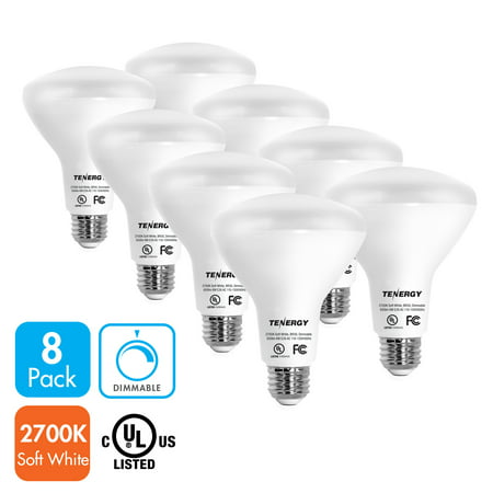 Tenergy Dimmable LED Flood Light Bulbs 60 Watt Equivalent (8W), Warm White Soft White (2700K), BR30 E26 Medium Standard Base Recessed Light Bulbs for Can Ceiling Light (Pack of