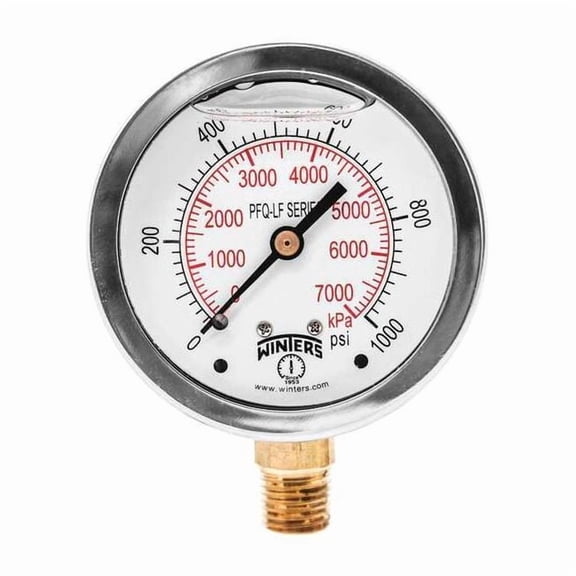 Winters Gauge,Pressure,2-1/2in.,0 to 1000 psi PFQ809LF