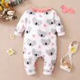 thumbnail image 3 of PatPat 2pcs All Over Cartoon Koala Print White Long-sleeve Ruffle Snap-up Baby Jumpsuit Set, 3 of 6